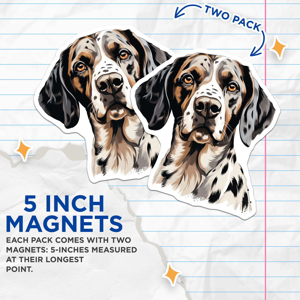 (2 Pack) Spotted Dog Magnets - Catahoula Leopard Dog Art - Dog Mom Refrigerator Decor - Animal Lover Canine Display - 5 Inches On Longest Side - Thick Durable Magnet - Made in USA - MAG36924