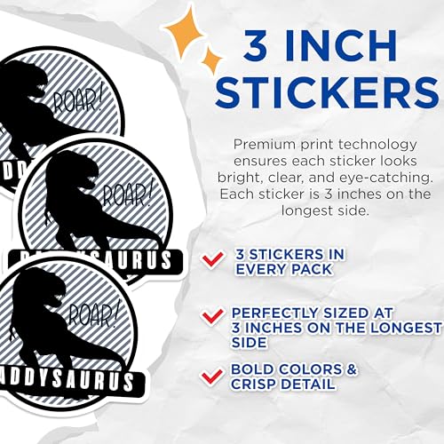 (3 Pack) Daddysaurus Decals - Dinosaur Dad - Roar Decals - 3 Inches On Longest Side - Easy Peel & Apply - Made in USA - 3MCS2193