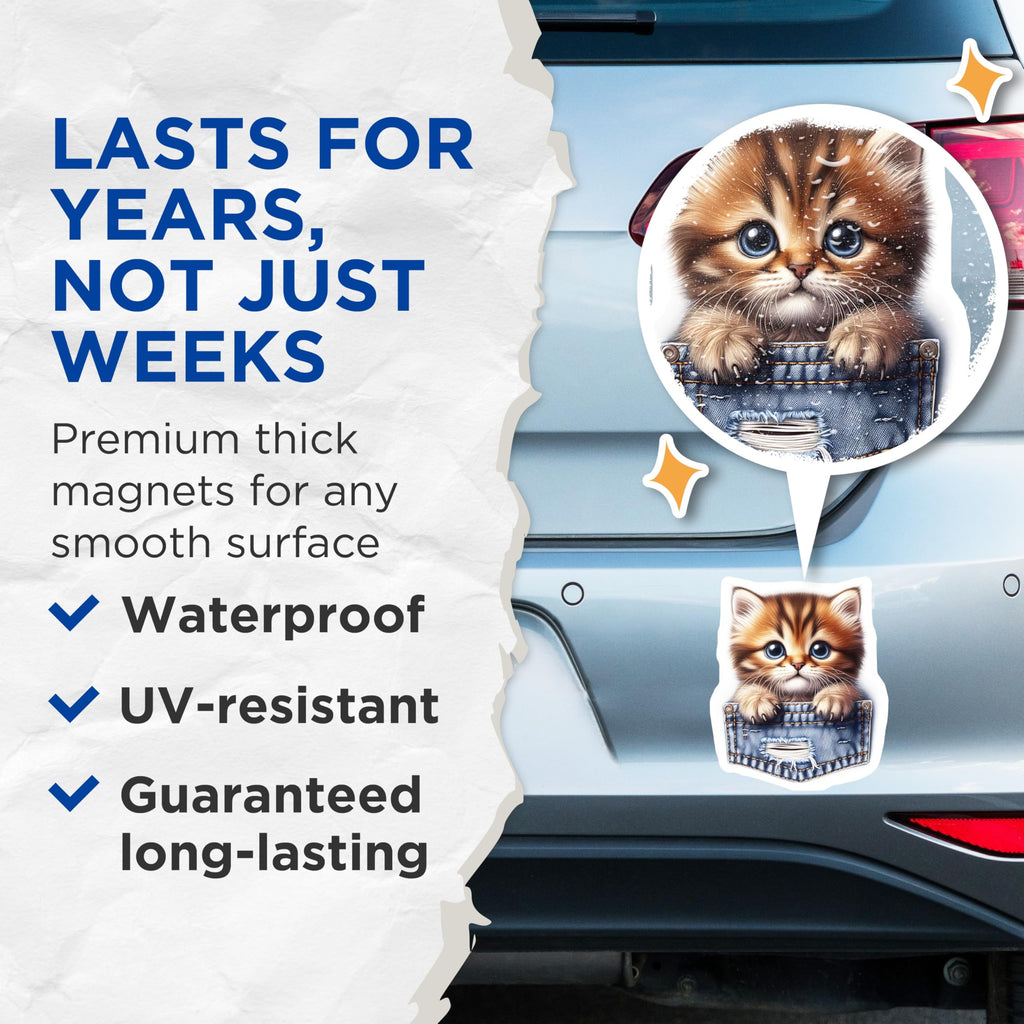 (2 Pack) Kitten in Pocket Magnets - Cute Tabby Kitty - Fridge Locker Decor - 5" On Longest Side - Premium Magnet - for Cars, Refrigerators, Toolboxes, Lockers - Made in USA - MAG16194