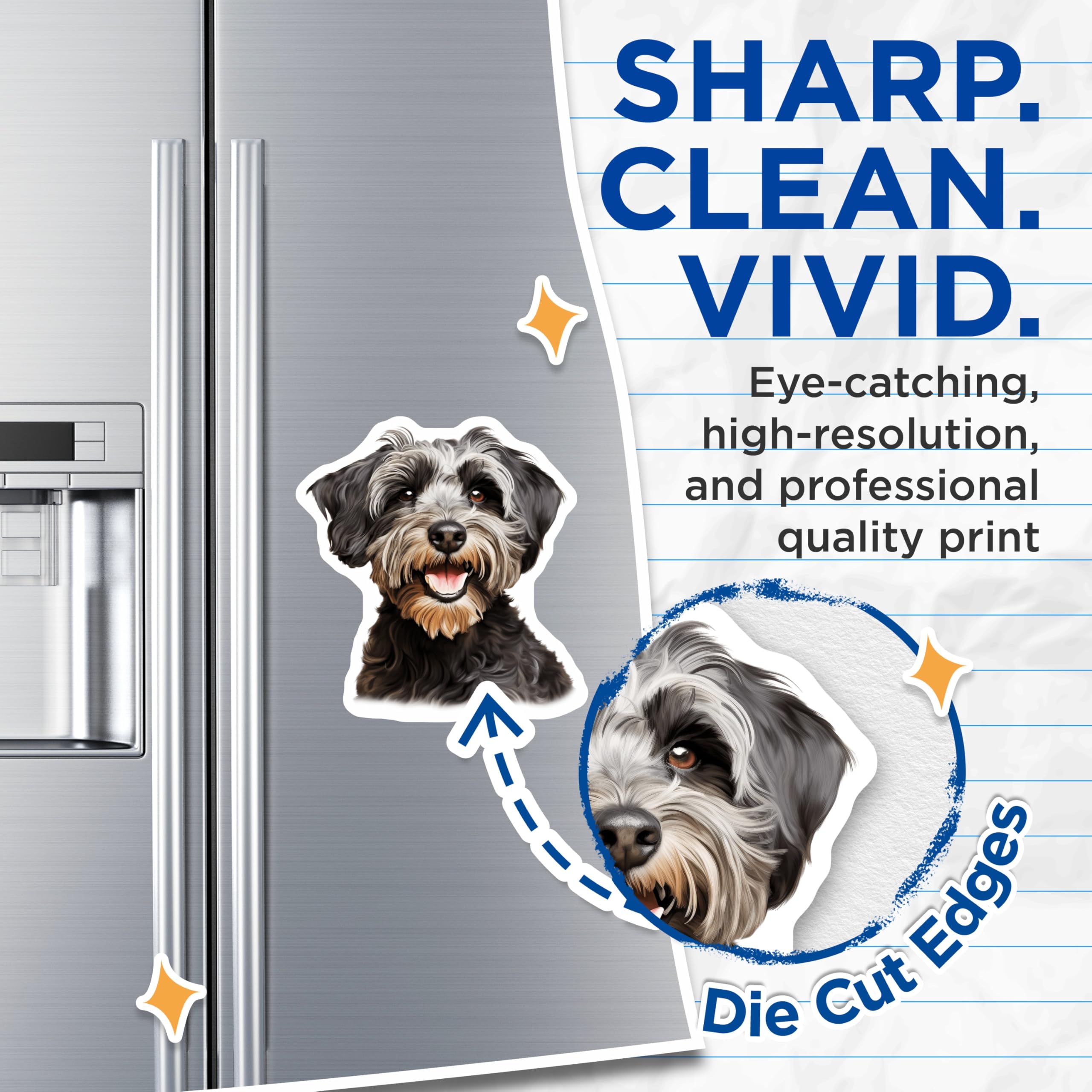 (2 Pack) Smiling Schnauzer Magnets - Joyful Dog Lover Decor - Pet Fridge Accessory - Canine Enthusiast Art - 5 Inches On Longest Side - Thick Durable Magnet - Made in USA - MAG23892