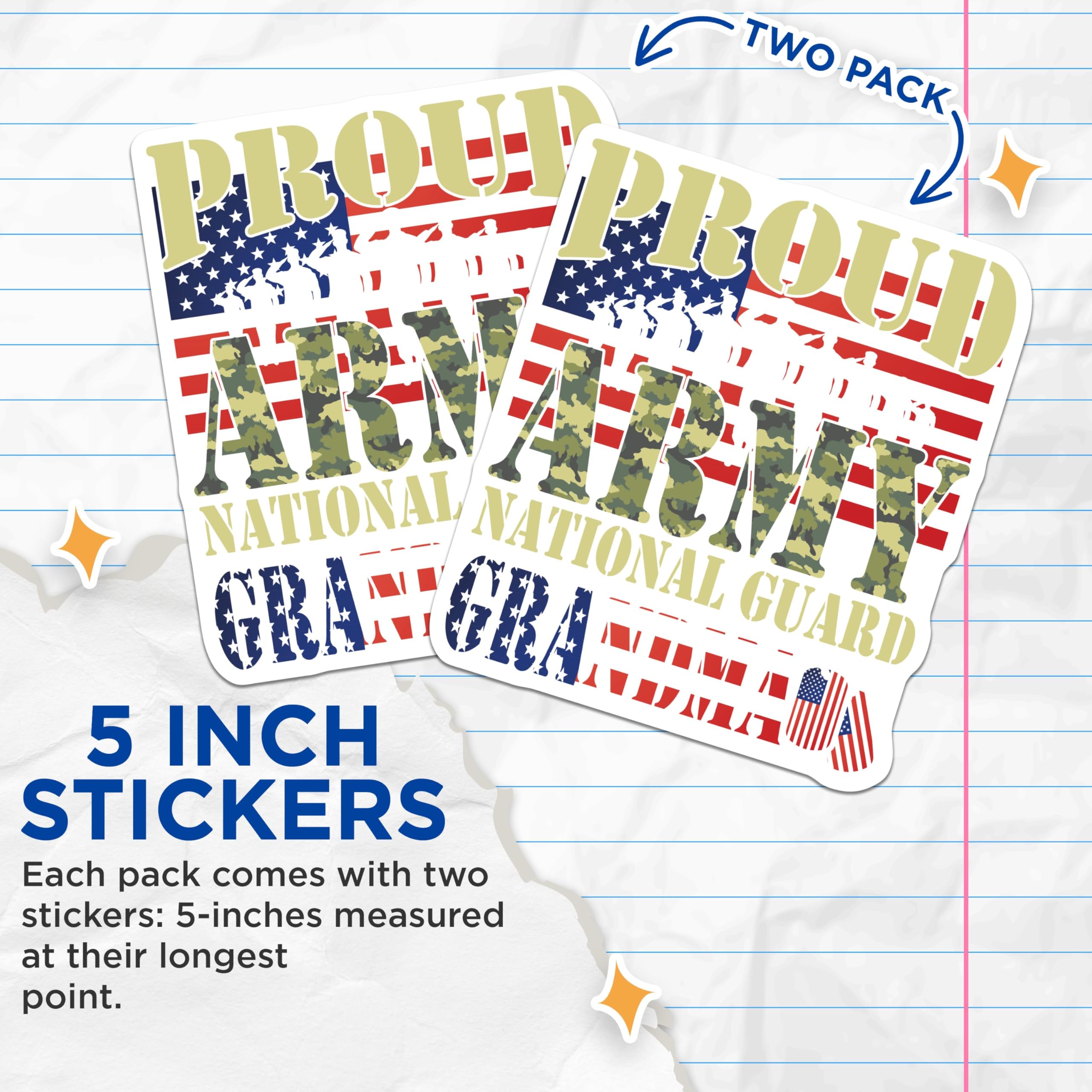 Bliss Monkey Co. (2 Pack) Proud Grandma Army National Guard Stickers - USA Military Family Stickers - 5" On Longest Side - Sticks to Smooth Flat Surfaces - Made in USA