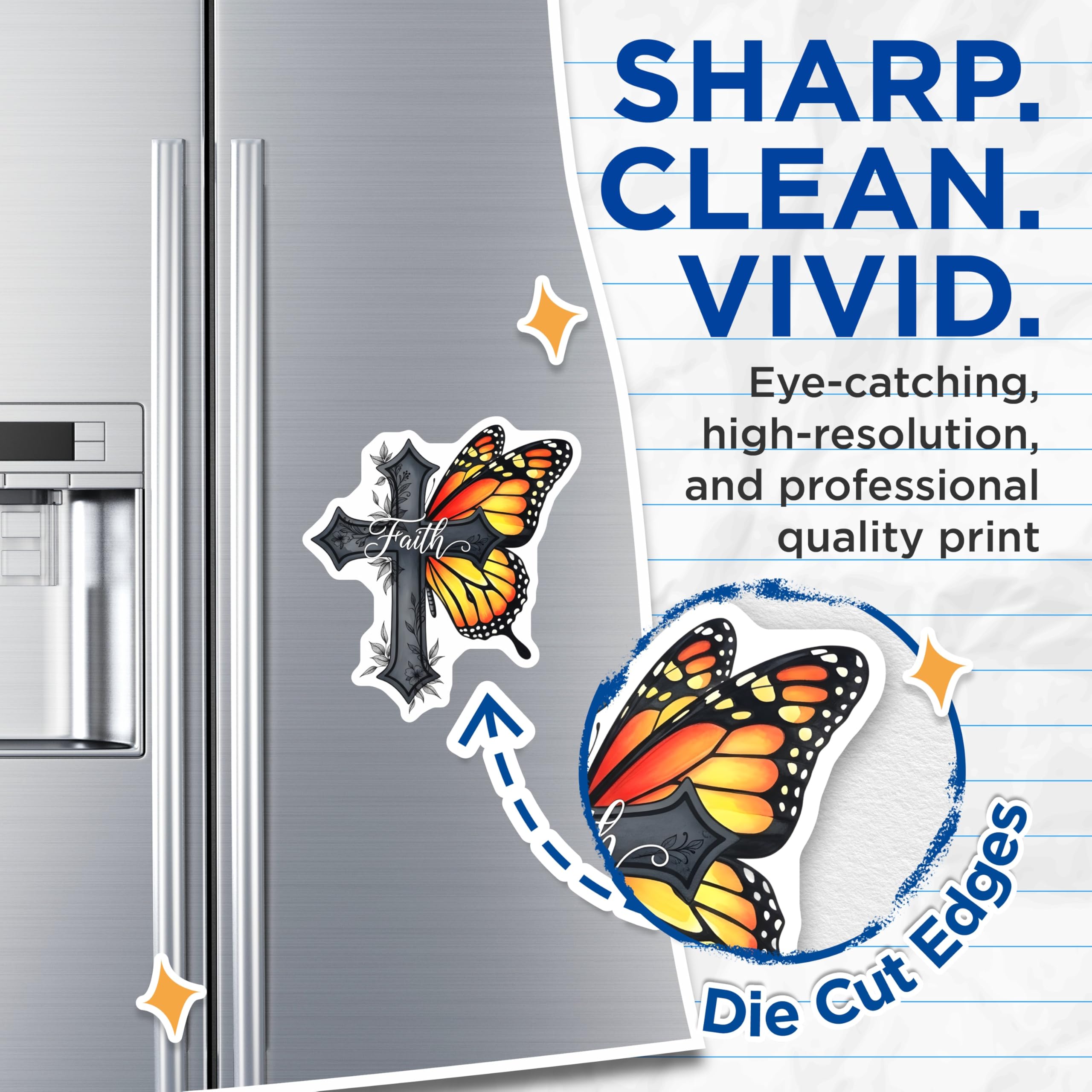 (2 Pack) Faith Butterfly Cross Magnets - Religious Decor - Inspirational Fridge Magnets - 5" On Longest Side - Premium Magnet - for Cars, Refrigerators, Toolboxes, Lockers - Made in USA - MAG17206