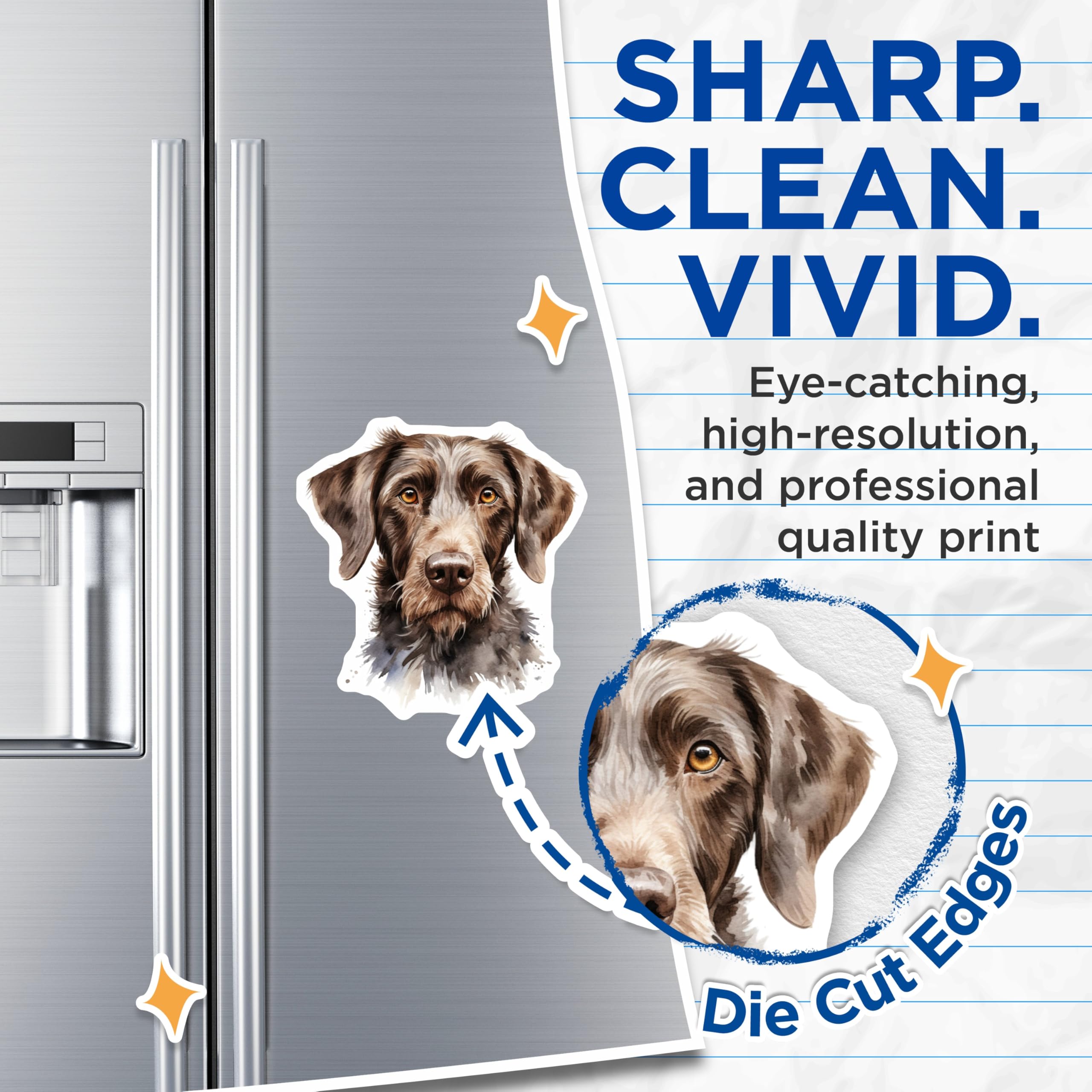 (2 Pack) German Wirehaired Pointer Magnets - Watercolor Dog Art - Hunting Dog Lover Decor - 5 Inches On Longest Side - Thick Durable Magnet - Made in USA - MAG29582