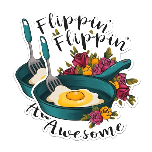 (2 Pack) Flippin' Awesome Magnets - Funny Kitchen Decor Magnets - Quirky Egg and Pan Magnets- 5" On Longest Side - for Fridges, Toolboxes, Cars - Made in USA - MAG2916