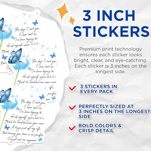 (3 Pack) Butterfly Decals - Memorial Quote - Remembrance Decals - 3 Inches On Longest Side - Easy Peel & Apply - Made in USA - 3MCS4905