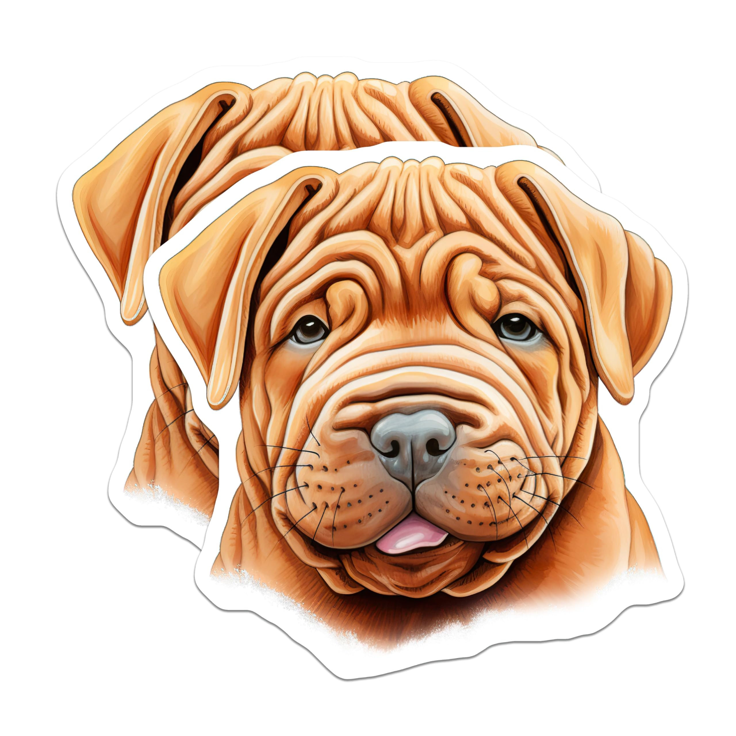 (2 Pack) Shar Pei Puppy Magnets - Wrinkly Dog Illustration - Cute Dog Lover Fridge Magnets - Pet Owner - Animal Art - 5 Inches On Longest Side - Thick Durable Magnet - Made in USA - MAG26978