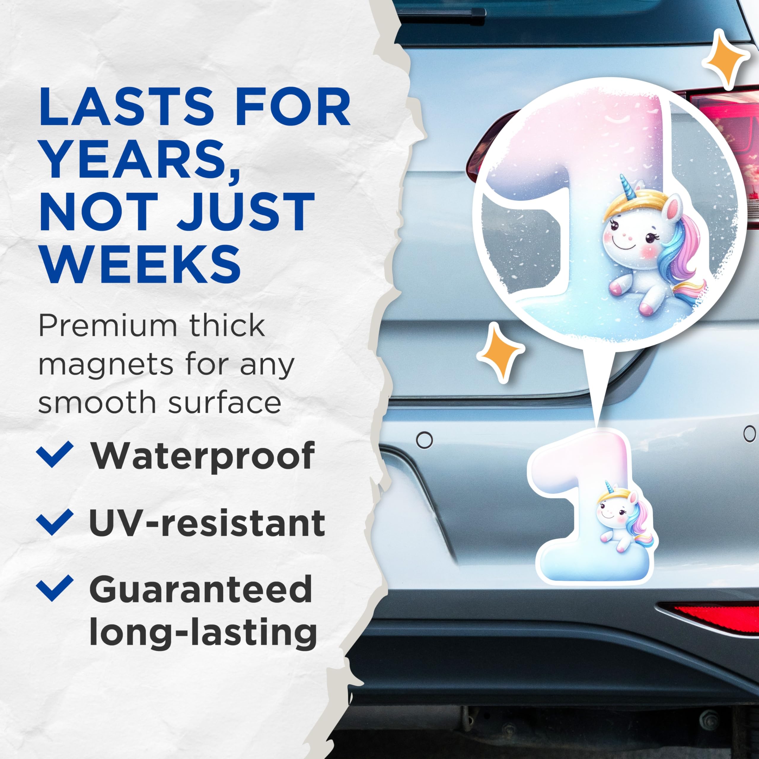 (2 Pack) Unicorn Number One Magnets - First Birthday - Rainbow Unicorn Party Decoration - 5" On Longest Side - Premium Magnet - for Cars, Refrigerators, Toolboxes, Lockers - Made in USA - MAG16202