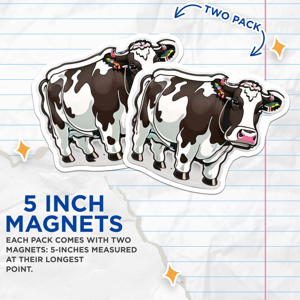 (2 Pack) Adorable Holstein Cow Magnets - Farmhouse Kitchen Refrigerator Decor - Whimsical Dairy Farm Animal Art Collection - 5 Inches On Longest Side - Thick Durable Magnet - Made in USA - MAG21420