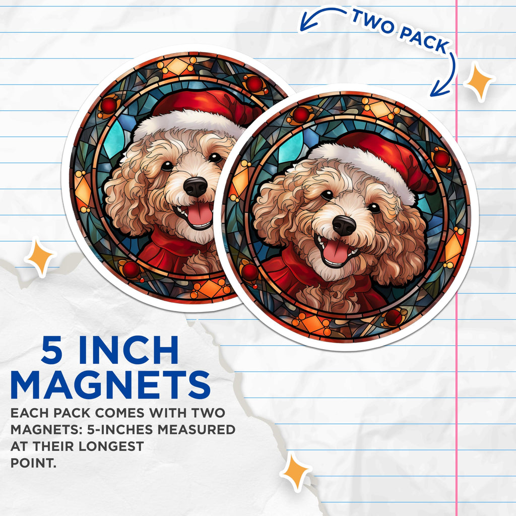 (2 Pack) Poodle Christmas Magnets - Stained Glass Dog Art - Holiday Kitchen Fridge Accent - Pet Lover Accessory - 5 Inches On Longest Side - Thick Durable Magnet - Made in USA - MAG28253