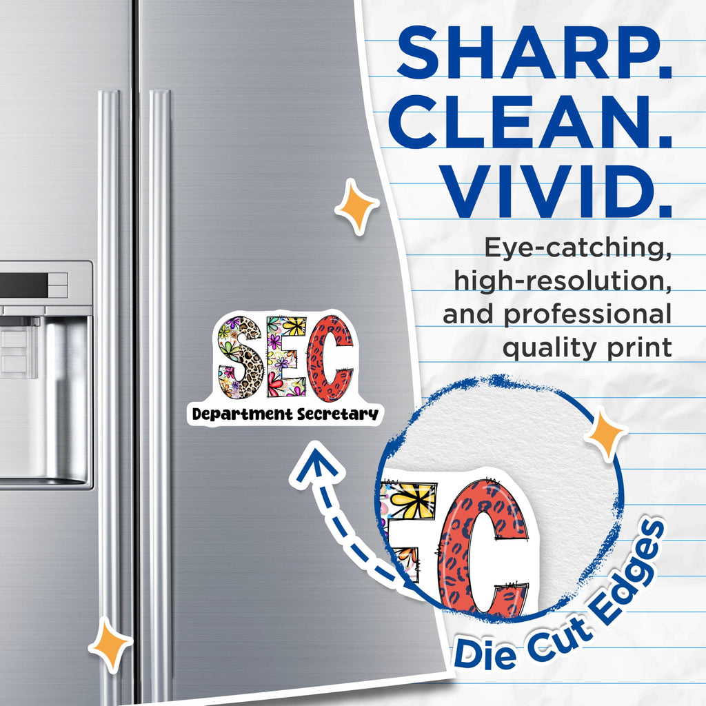 (2 Pack) Department Secretary Magnets - SEC Floral - Animal Print Letters - 5" On Longest Side - Premium Magnet - for Cars, Refrigerators, Toolboxes, Lockers - Made in USA - MAG14820