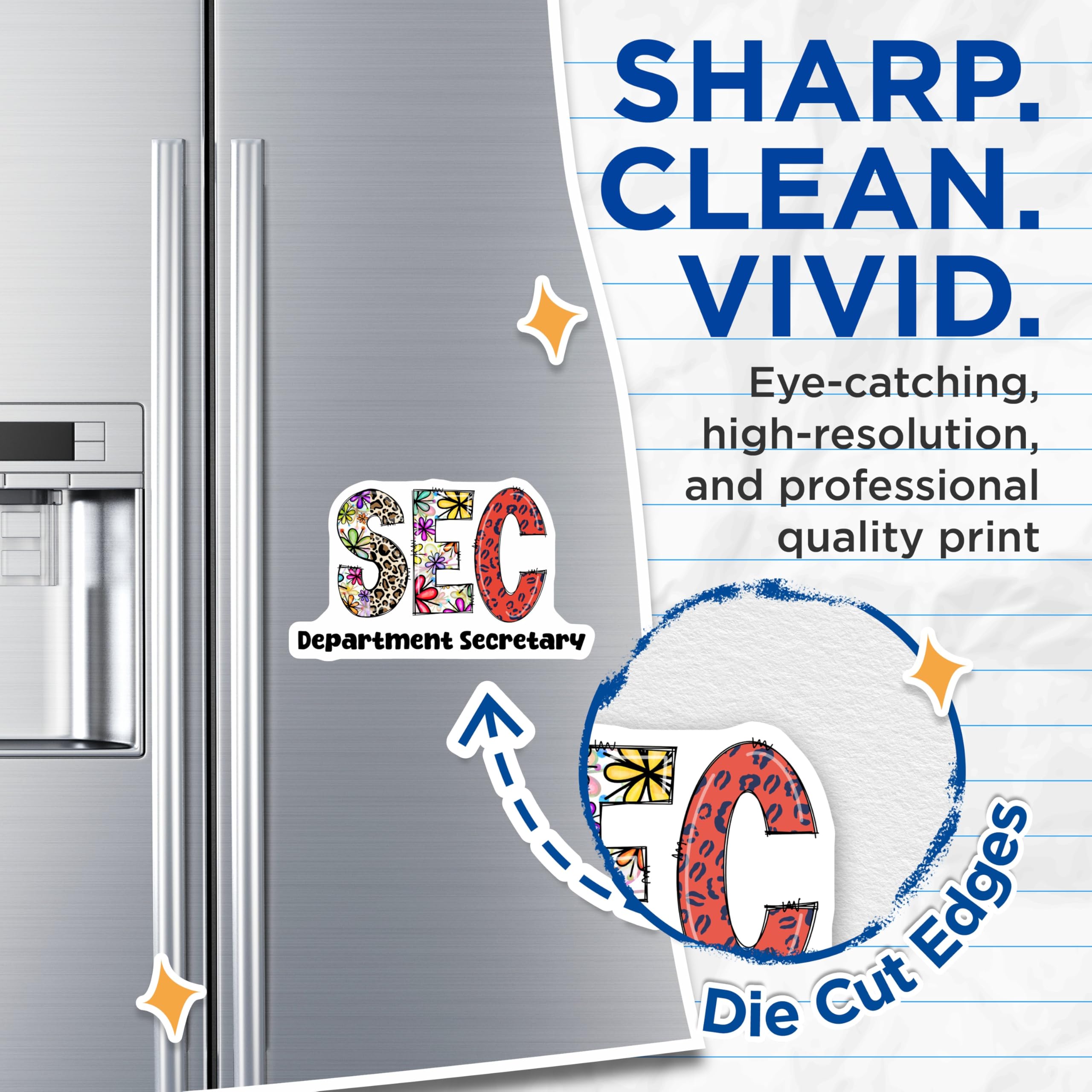 (2 Pack) Department Secretary Magnets - SEC Floral - Animal Print Letters - 5" On Longest Side - Premium Magnet - for Cars, Refrigerators, Toolboxes, Lockers - Made in USA - MAG14820