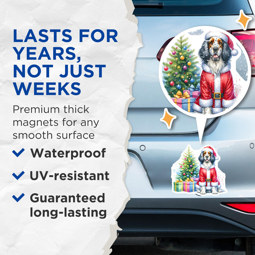 (2 Pack) Christmas Dog Magnets - Santa Spaniel Art - Festive Pet Lover Decor - Watercolor Holiday Fridge Magnets - 5 Inches On Longest Side - Thick Durable Magnet - Made in USA - MAG29442
