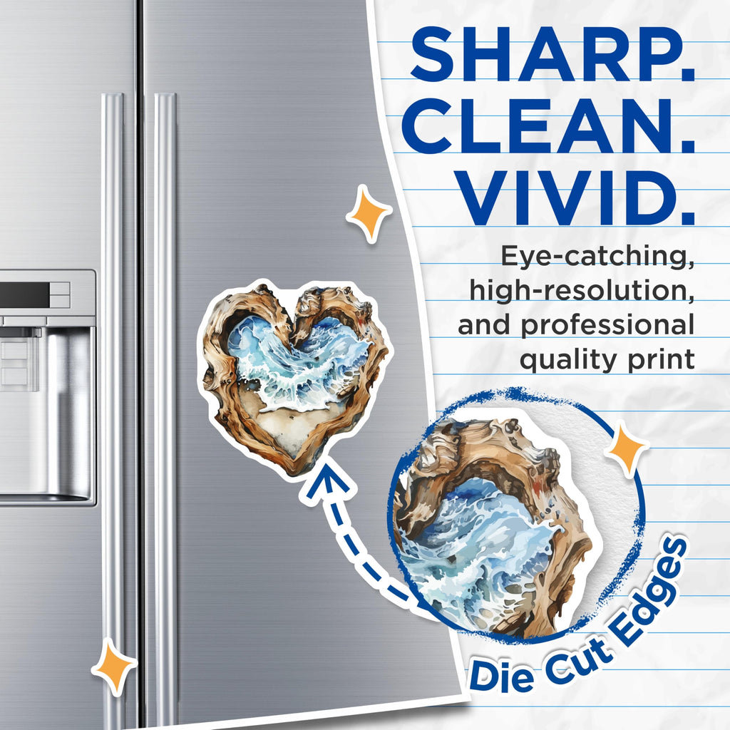 (2 Pack) Driftwood Heart Ocean Wave Magnets - Coastal Beach House Decor - Sea Inspired Fridge Art Accessory - 5 Inches On Longest Side - Thick Durable Magnet - Made in USA - MAG19821