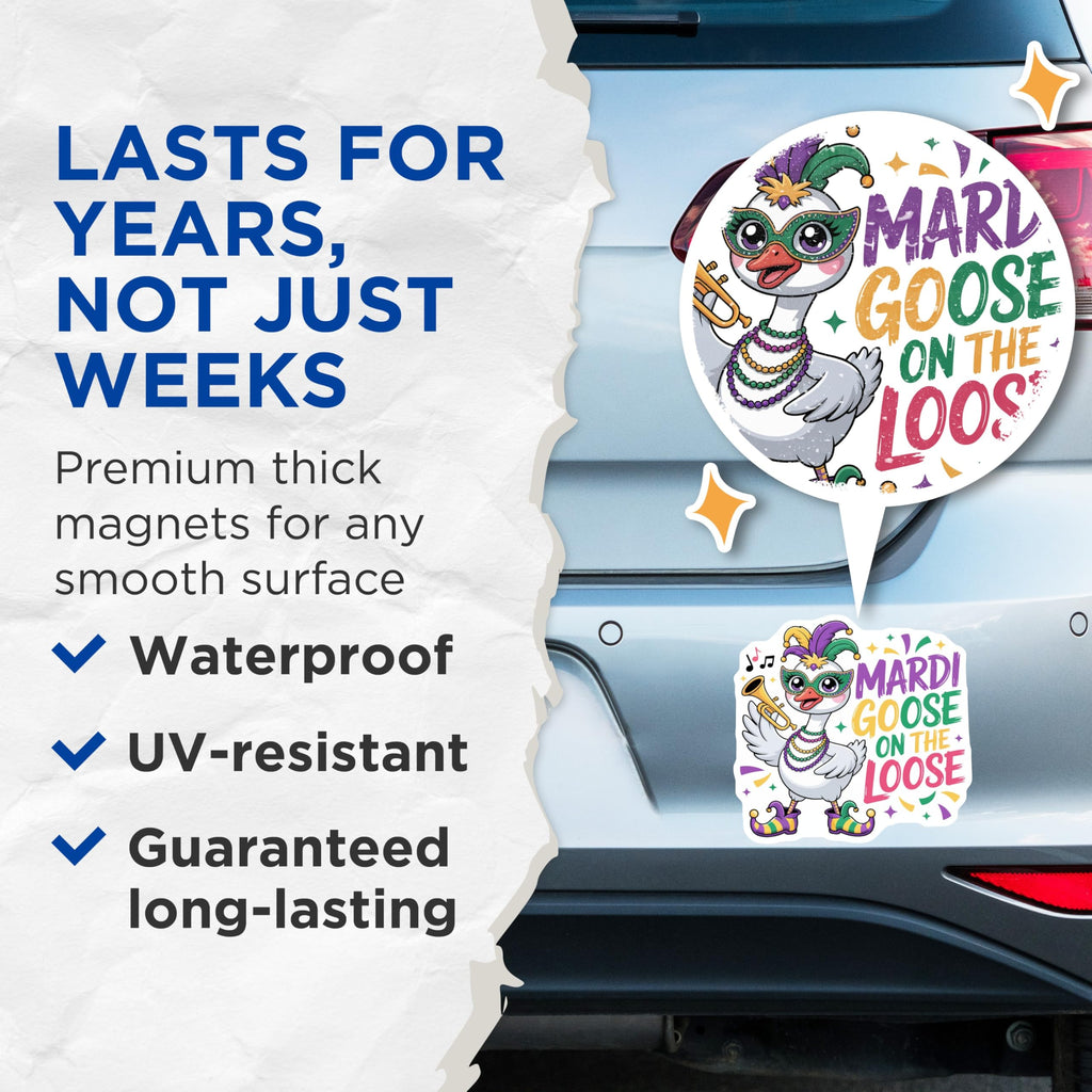 (2 Pack) Mardi Goose Magnets - Quirky Festive Animal Artwork - New Orleans Fat Tuesday Celebration Decor for Refrigerators - 5 Inches On Longest Side - Thick Durable Magnet - Made in USA - MAG22116