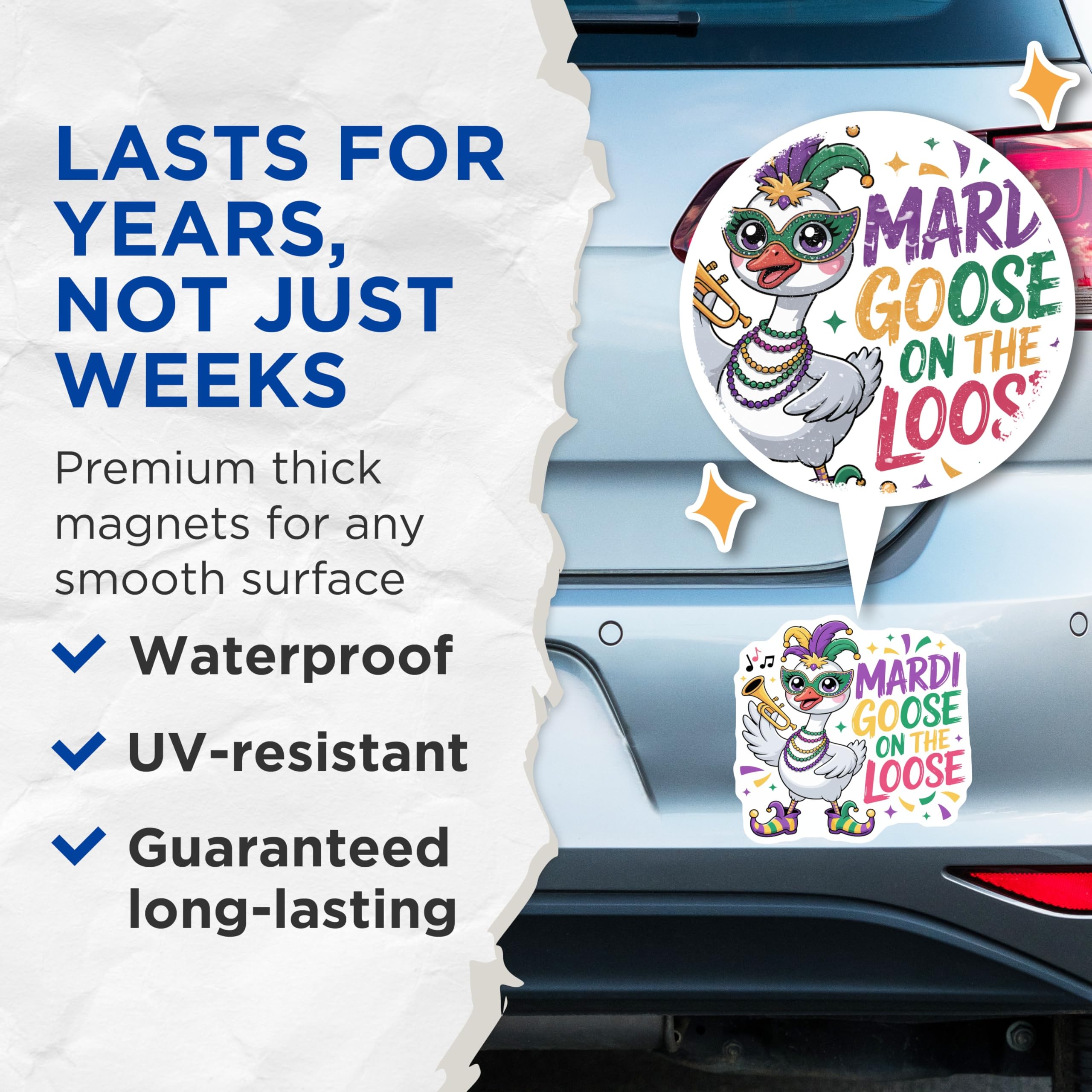 (2 Pack) Mardi Goose Magnets - Quirky Festive Animal Artwork - New Orleans Fat Tuesday Celebration Decor for Refrigerators - 5 Inches On Longest Side - Thick Durable Magnet - Made in USA - MAG22116