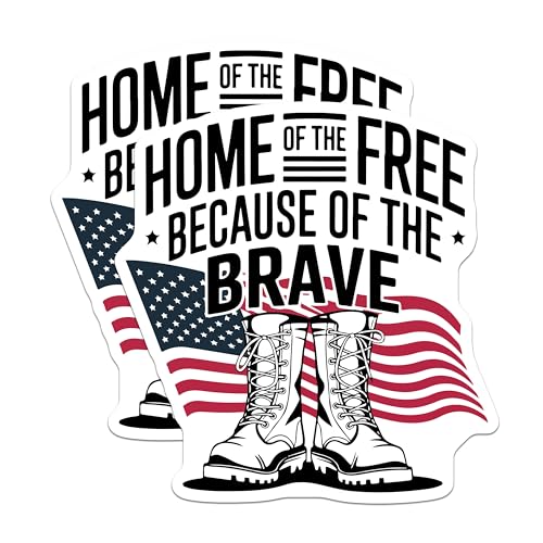 (2 Pack) Home of The Free Because of The Brave Stickers - Patriotic Military Stickers - American Flag Decal - 5" On Longest Side - Sticks to Smooth Flat Surfaces - Made in USA - BMCS5776