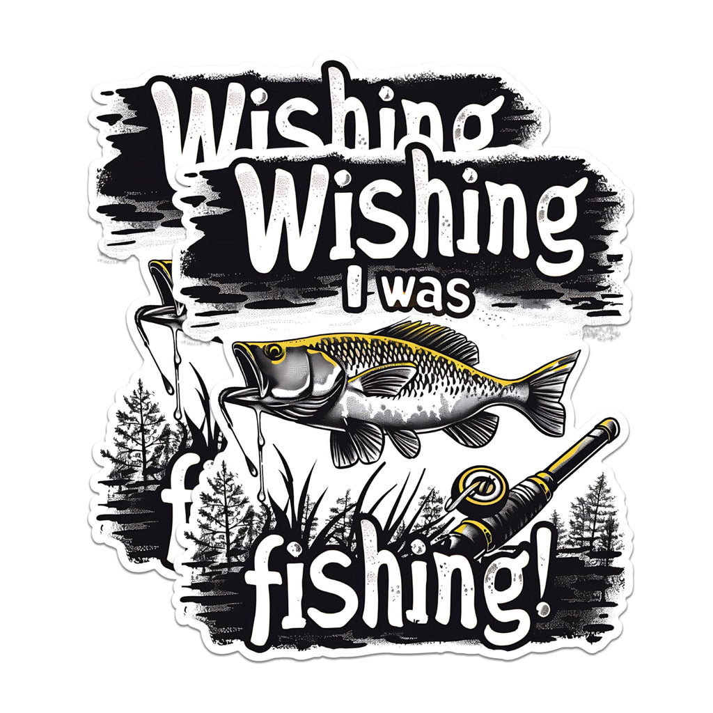 (2 Pack) Wishing I was Fishing Magnets - Angler's Dream Magnets - Fishing Enthusiast Magnets- 5" On Longest Side - for Fridges, Toolboxes, Cars - Made in USA - MAG2629