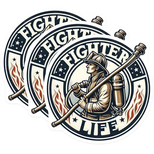 (3 Pack) Firefighter Life Decals - Fireman Hero - Laptop Decal- 3 Inches On Longest Side - Easy Peel & Apply - Made in USA - 3MCS5911