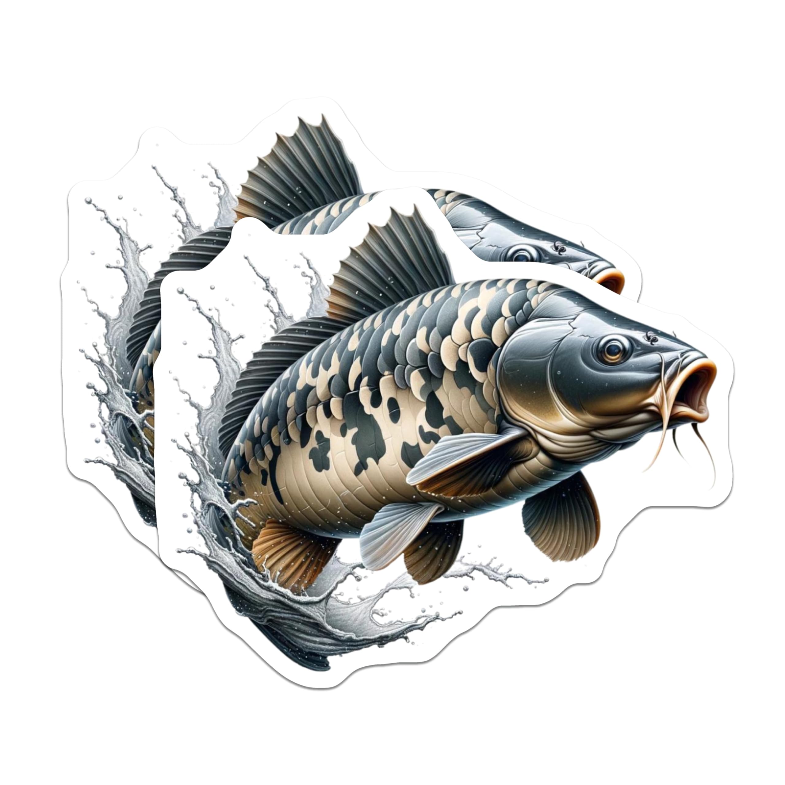 (2 Pack) Jumping Carp Fish Magnets - Freshwater Angler Decor - Refrigerator Locker Art - 5 Inches On Longest Side - Thick Durable Magnet - Made in USA - MAG22421
