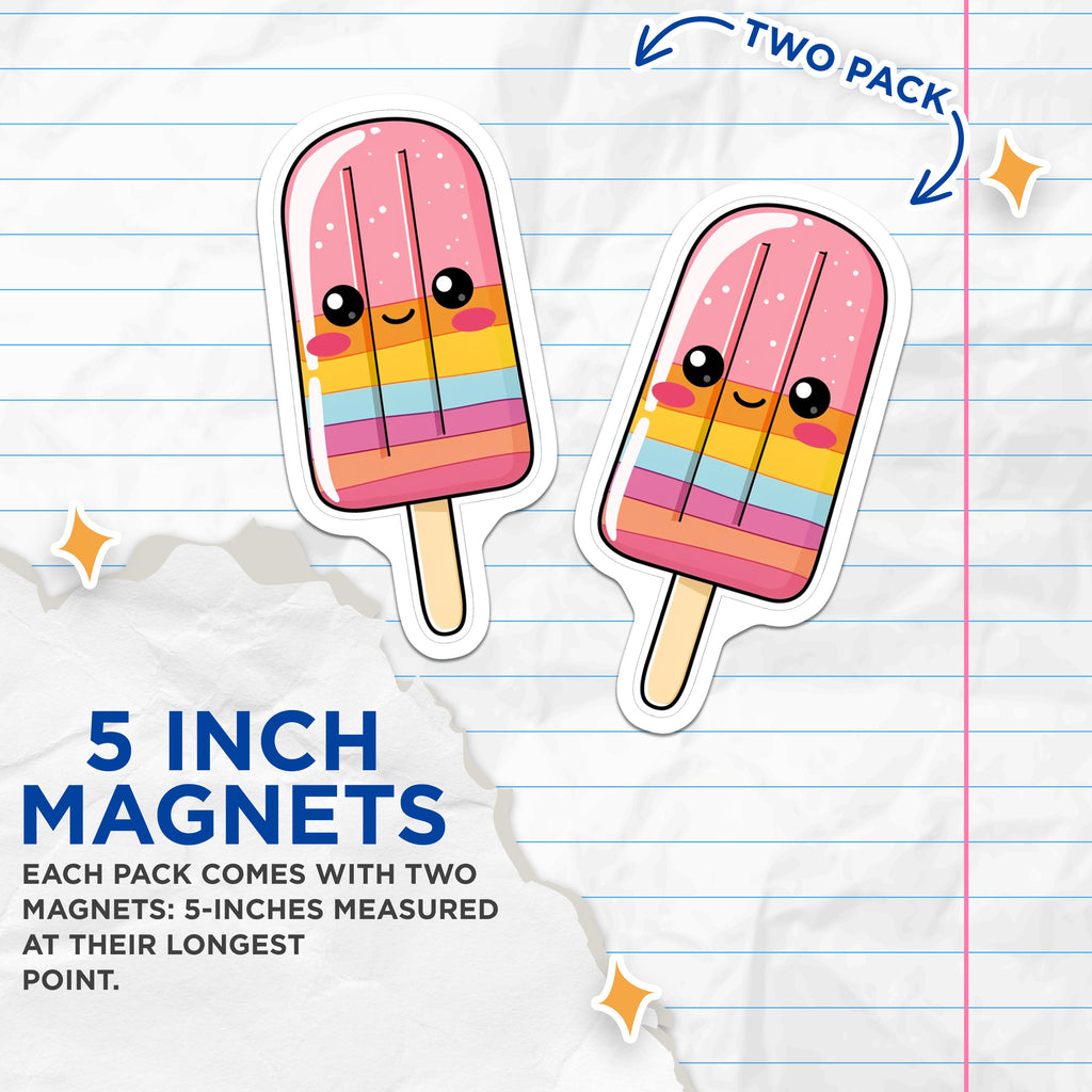 (2 Pack) Cute Popsicle Magnets - Rainbow Ice Pop Kitchen Decor - Happy Locker Treat - Colorful Vibe - 5 Inches On Longest Side - Thick Durable Magnet - Made in USA - MAG37478