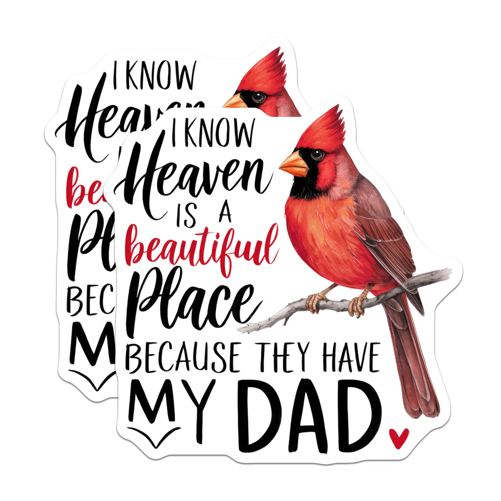 (2 Pack) Cardinal Memorial Stickers - Dad Remembrance Decals - 5" On Longest Side - Sticks to Smooth Flat Surfaces - Made in USA - BMCS8895 - BMCS8895