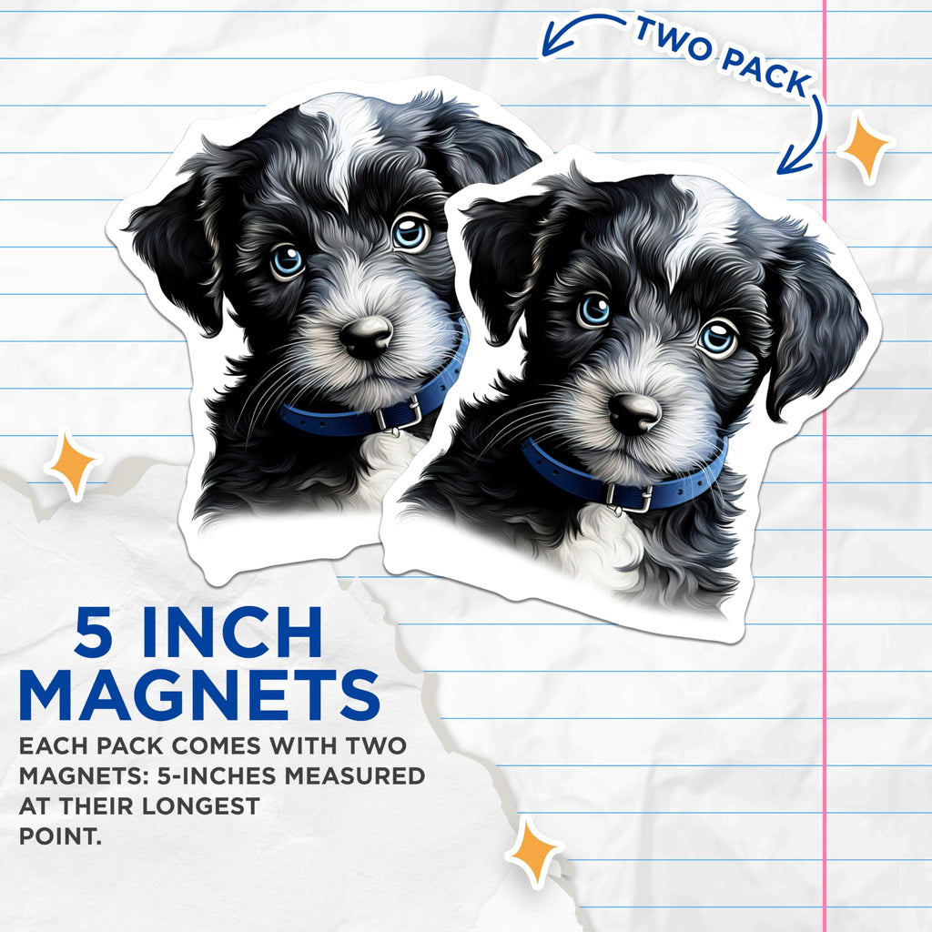 (2 Pack) Cute Puppy Magnets - Fluffy Dog Decor - Animal Lover Essentials - Blue Eyed Canine Art - 5 Inches On Longest Side - Thick Durable Magnet - Made in USA - MAG26279