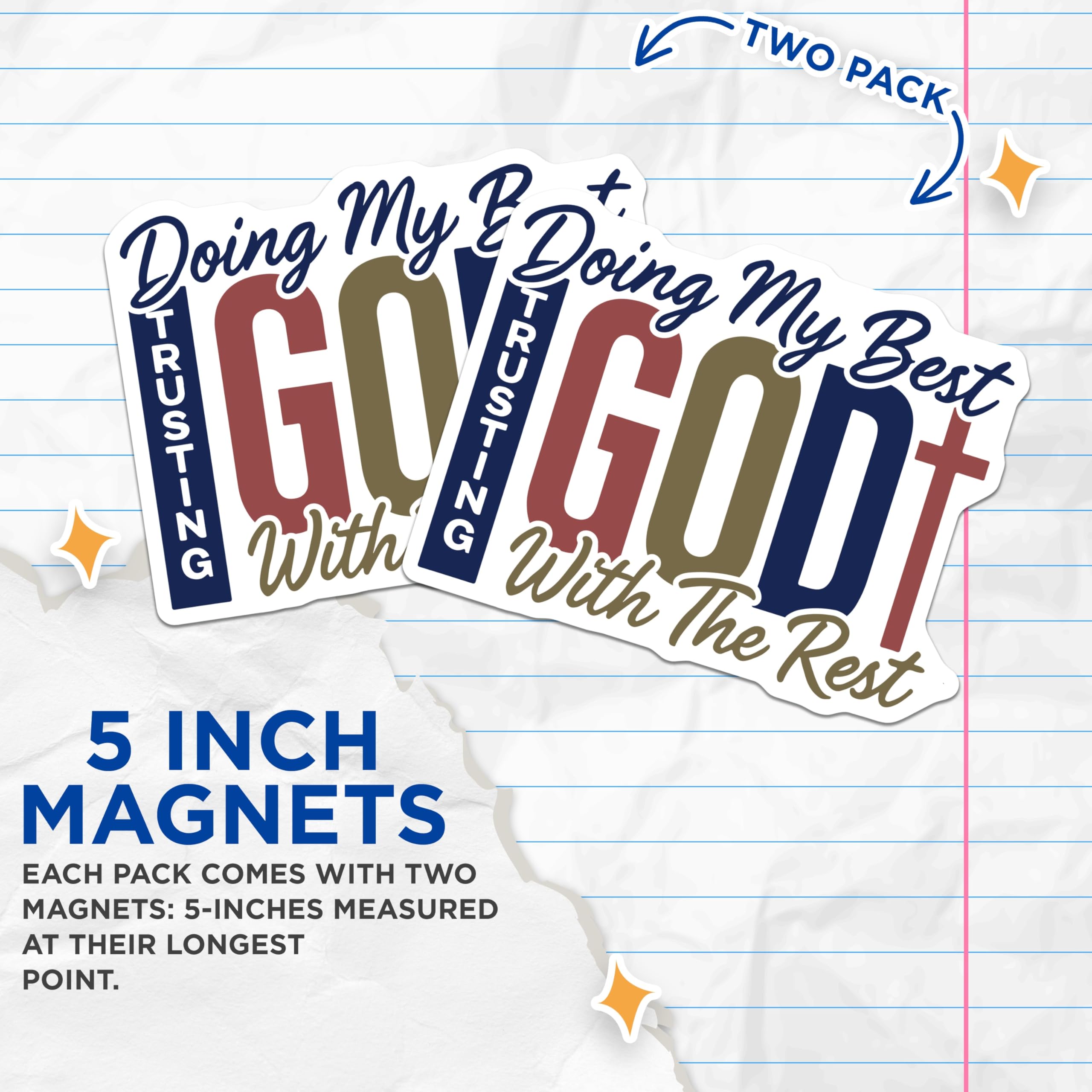 (2 Pack) Christian Magnets - Doing My Best Trusting God Quote Magnets - Inspirational Faith Spiritual Affirmation Decor - 5 Inches On Longest Side - Thick Durable Magnet - Made in USA - MAG19532