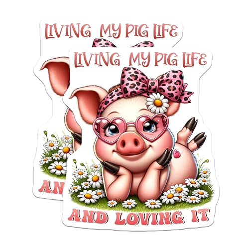(2 Pack) Cute Pig Magnets - Living My Pig Life - Funny Farm Animal Decor - Pig Lover Art - 5" On Longest Side - for Cars, Fridges, Toolboxes - Made in USA - MAG7936
