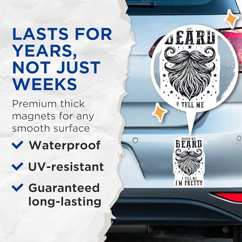(2 Pack) Touch My Beard Magnets - Funny Beard Quote - 5" On Longest Side - for Cars, Fridges, Toolboxes - Made in USA - MAG7459