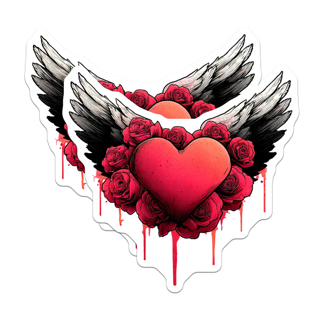(2 Pack) Winged Heart Rose Magnets - Passionate Love Symbol Art - Gothic Floral Fridge Locker Decor - Valentines Day Accent - 5 Inches On Longest Side - Thick Durable Magnet - Made in USA - MAG20472