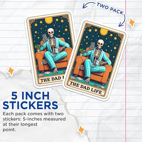 (2 Pack) Dad Life Stickers - Funny Skeleton Dad Stickers - Coffee and Relaxation Dad Stickers - 5" On Longest Side - Sticks to Smooth Flat Surfaces - Made in USA - BMCS5380