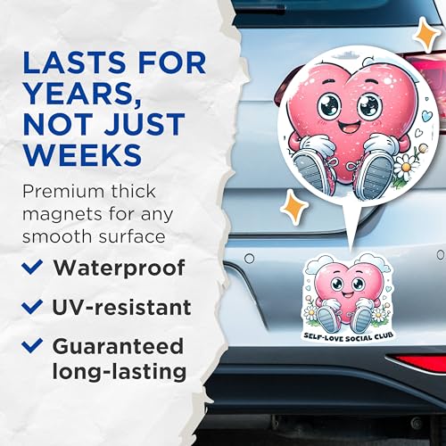 (2 Pack) Heart Shape Self-Love Social Club Magnets - 5" On Longest Side - for Cars, Fridges, Toolboxes - Made in USA - MAG7514