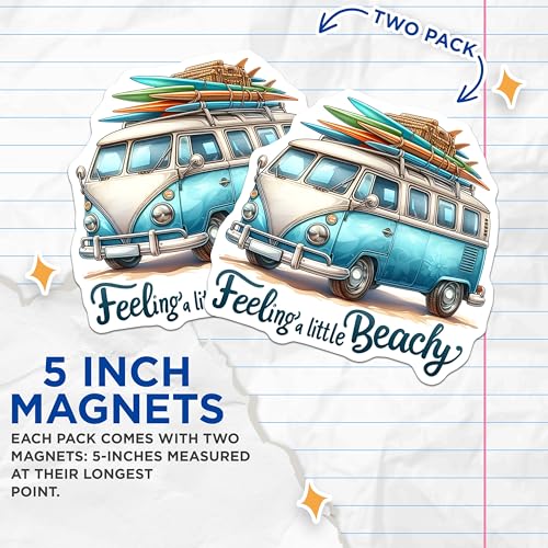 (2 Pack) Feeling A Little Beachy Magnets Magnets - Surf Van Decor - Beach Themed Sticker Magnet - 5" On Longest Side - Made in USA - Sticks to Refrigerators & Metal Surfaces - MAG9282