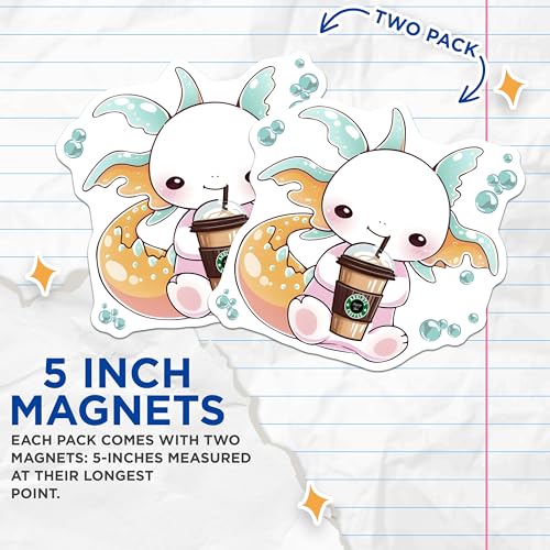 (2 Pack) Axolotl Coffee Magnets - Cute Axolotl Decor - 5" On Longest Side - for Cars, Fridges, Toolboxes - Made in USA - MAG7784