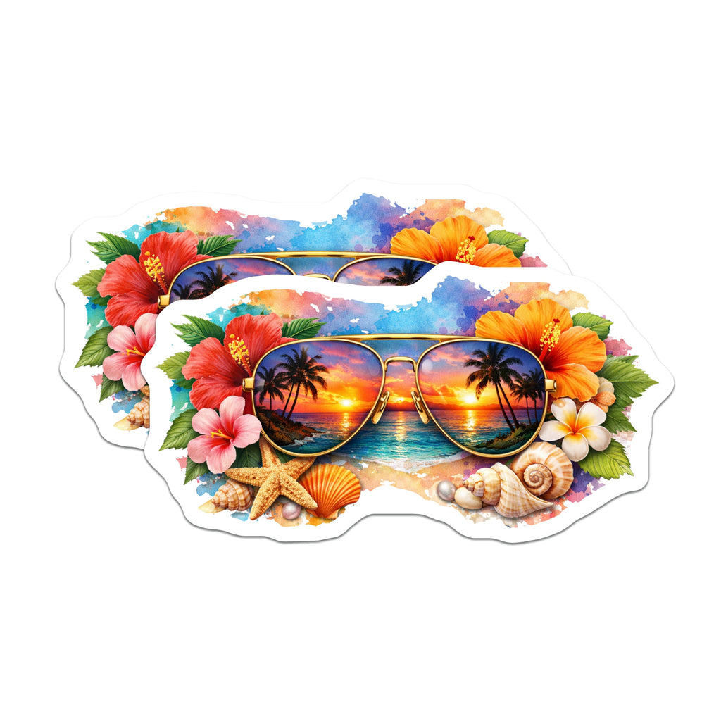 (2 Pack) Tropical Sunset Aviator Magnets - Hawaiian Beach Decor - Summer Vacation Vibe - Coastal Kitchen Accessory - 5 Inches On Longest Side - Thick Durable Magnet - Made in USA - MAG36375