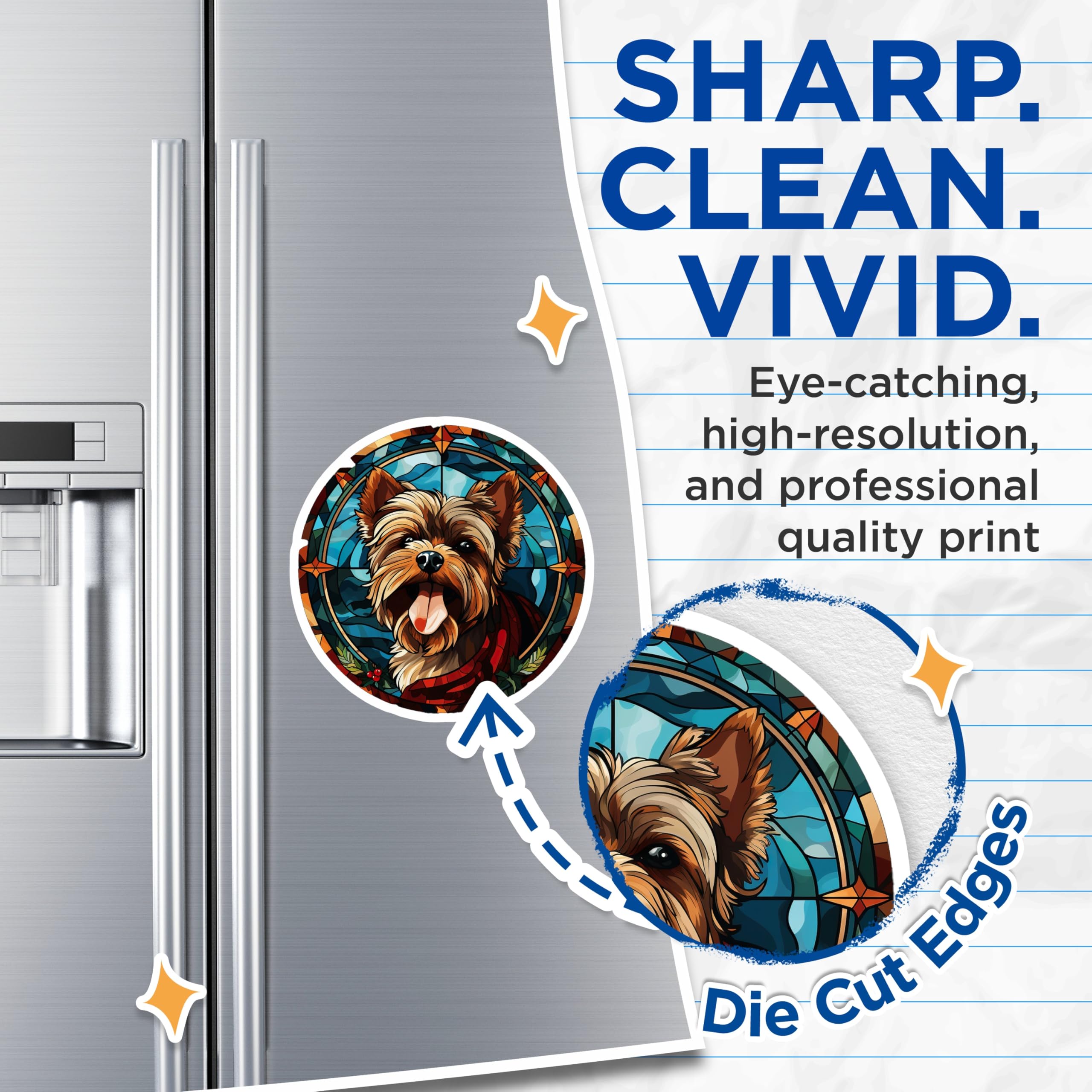 (2 Pack) Yorkie Stained Glass Magnets - Dog Lover Refrigerator Decor - Pet Art Holiday Home Accents - 5 Inches On Longest Side - Thick Durable Magnet - Made in USA - MAG27394