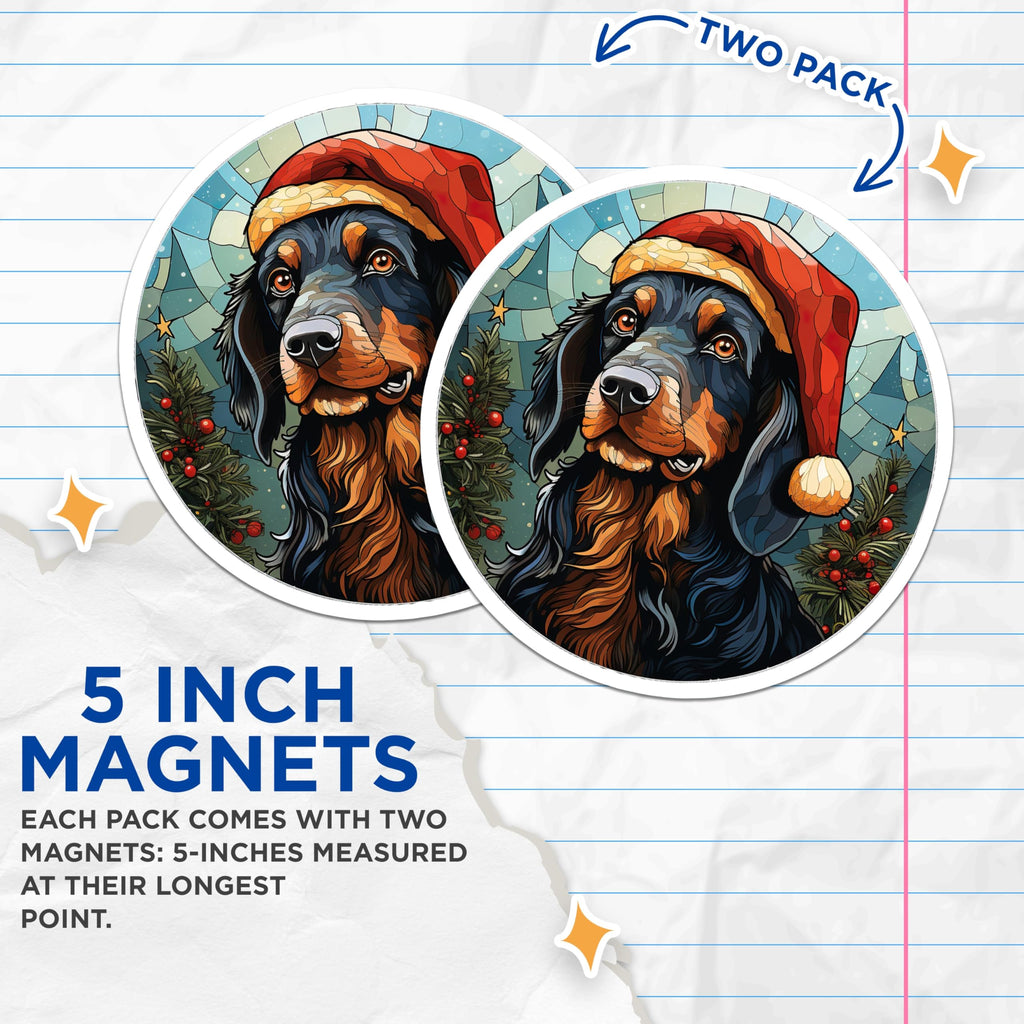 (2 Pack) Christmas Dog Magnets - Stained Glass Dog Art - Holiday Pet Decor - Winter Setter Lover Gift for Fridge - 5 Inches On Longest Side - Thick Durable Magnet - Made in USA - MAG29739