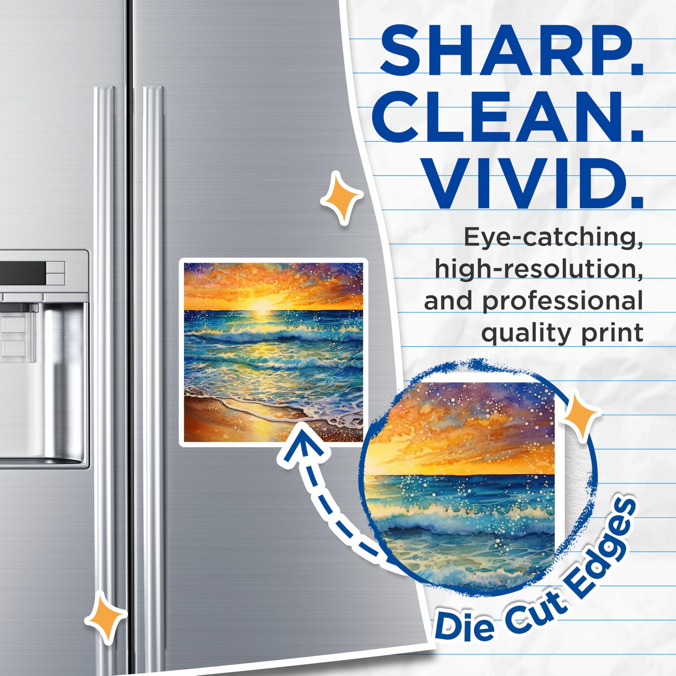 (2 Pack) Watercolor Beach Sunset Magnets - Ocean Wave Fridge Decor - Coastal Aesthetic Home Accents - 5 Inches On Longest Side - Thick Durable Magnet - Made in USA - MAG28456
