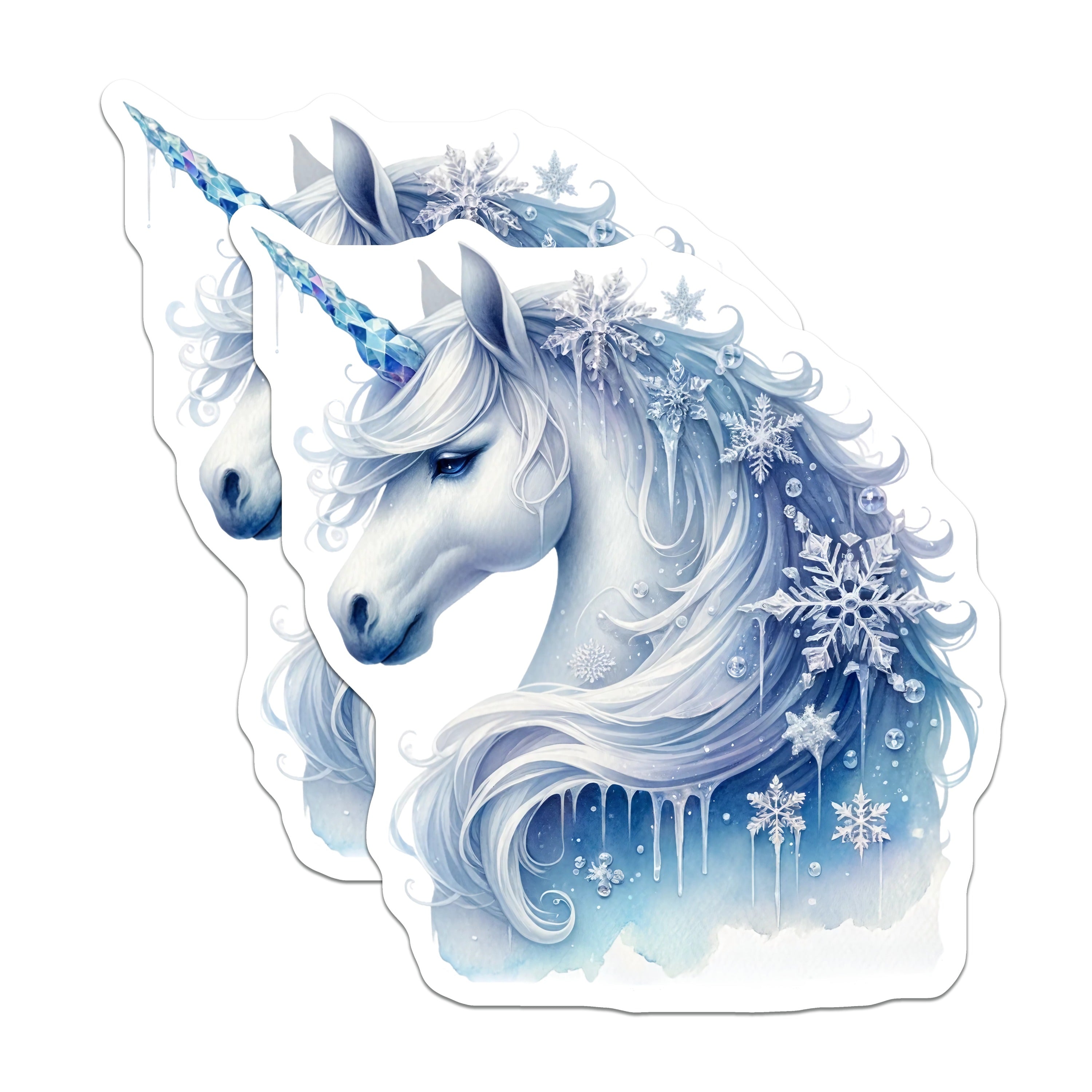 (2 Pack) Winter Unicorn Magnets - Fantasy Fridge Decor - Snowflake Magical Creature - 5 Inches On Longest Side - Thick Durable Magnet - Made in USA - MAG37589