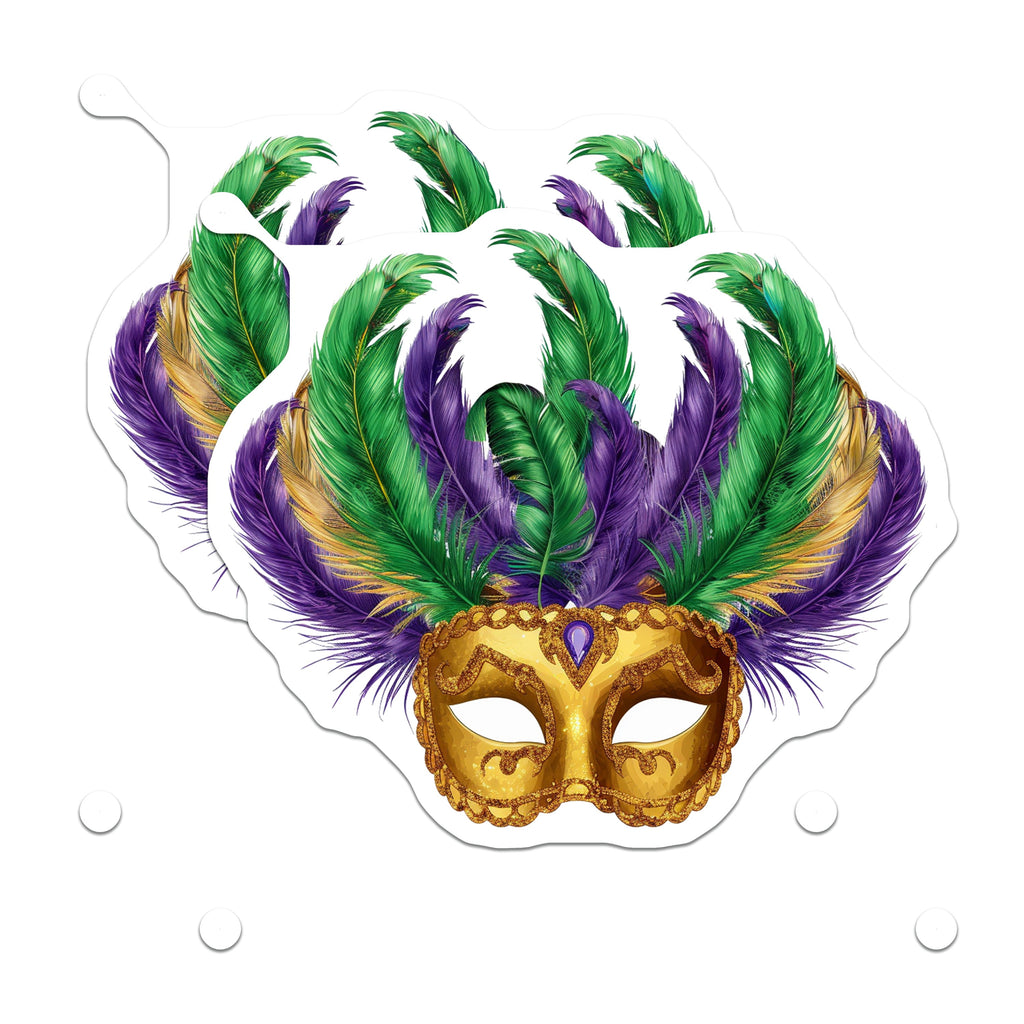 (2 Pack) Mardi Gras Mask Magnets - Festive New Orleans Decor - Vibrant Carnival Celebration Art - 5 Inches On Longest Side - Thick Durable Magnet - Made in USA - MAG36298
