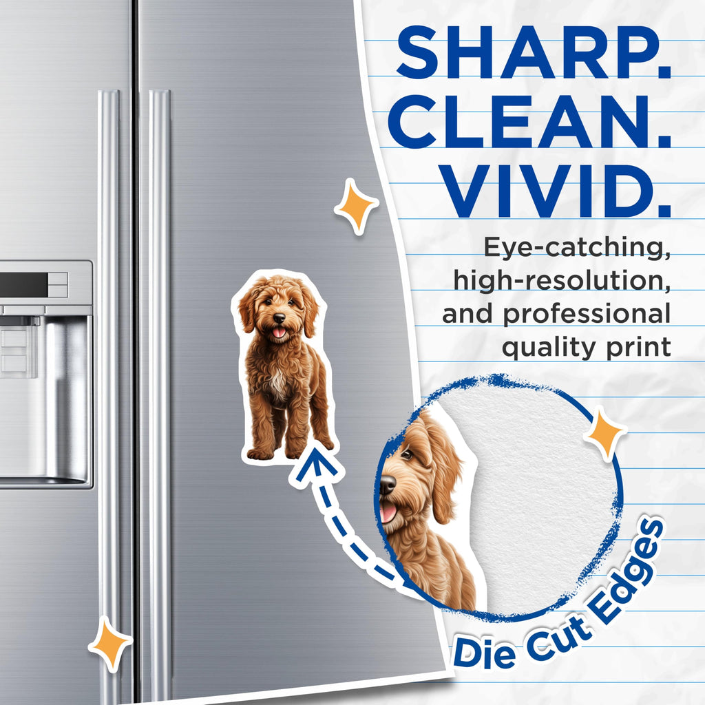 (2 Pack) Goldendoodle Puppy Magnets - Dog Lover Decor - Pet Owner Kitchen Accessories - 5 Inches On Longest Side - Thick Durable Magnet - Made in USA - MAG29235