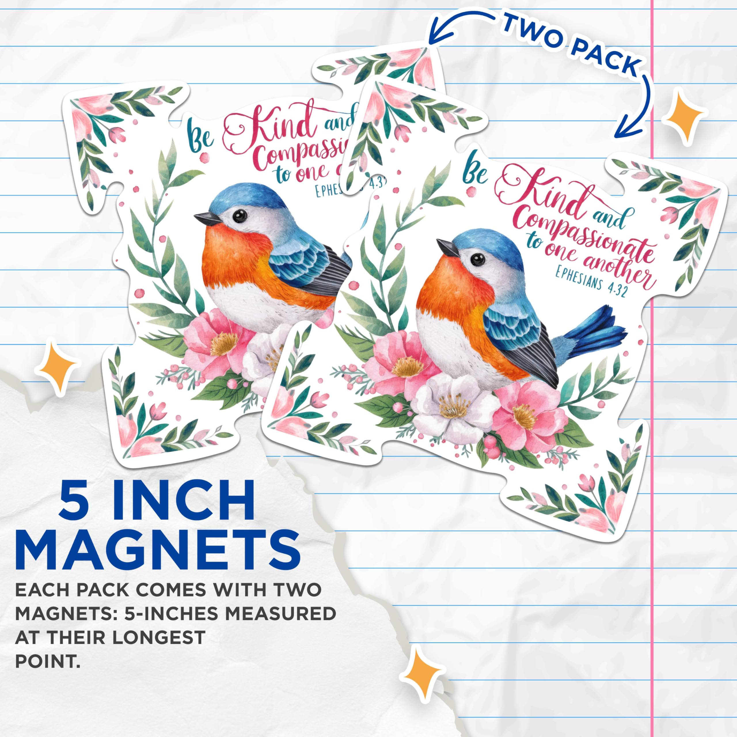 (2 Pack) Be Kind and Compassionate to One Another Magnets - Ephesians 4:32 Bible Verse - 5 Inches On Longest Side - Premium Magnet - for Cars, Refrigerators, Toolboxes - Made in USA - MAG2162