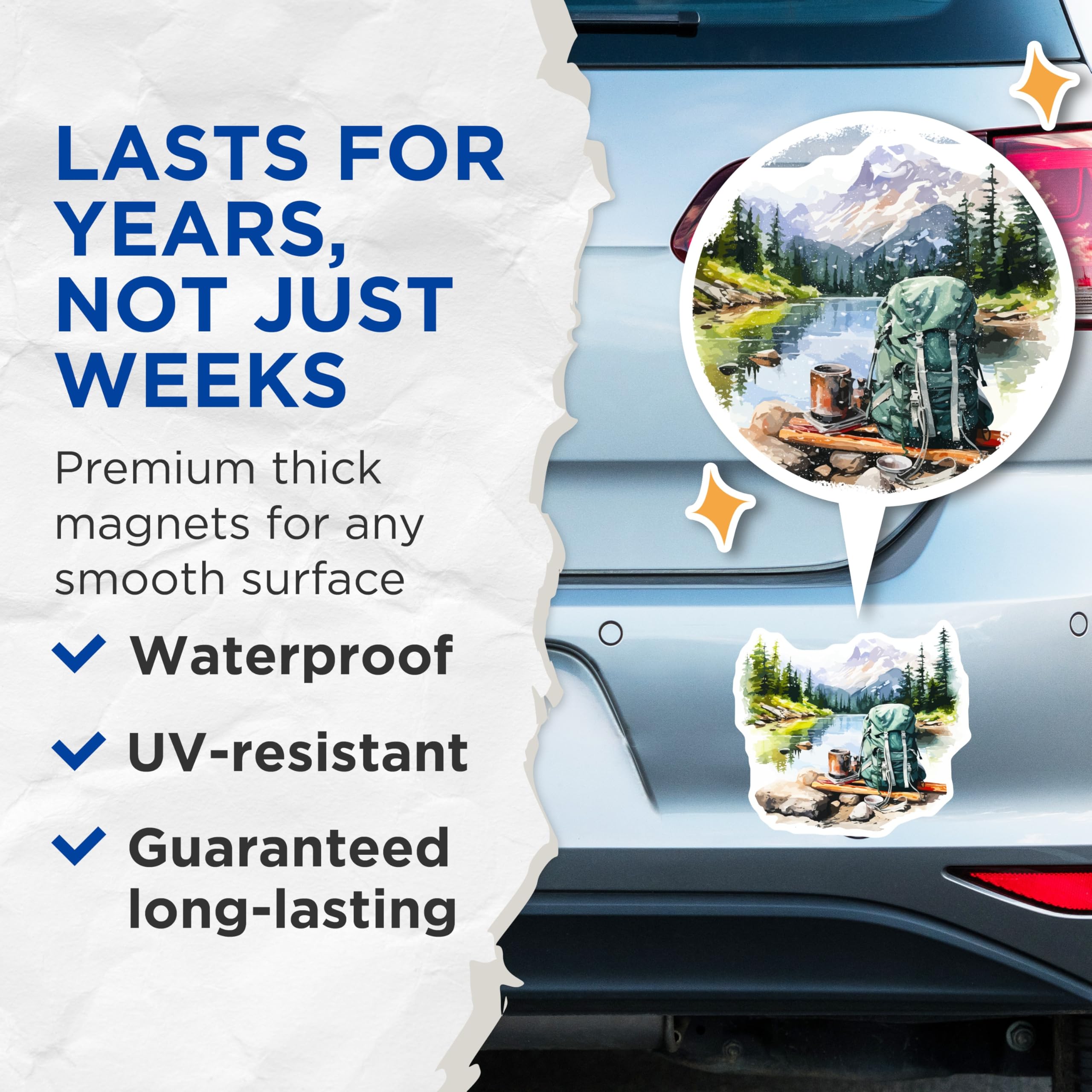 (2 Pack) Wilderness Hiking Magnets - Majestic Mountain Lake Landscape - Backpacking Adventure Camping Decor - 5 Inches On Longest Side - Thick Durable Magnet - Made in USA - MAG19802