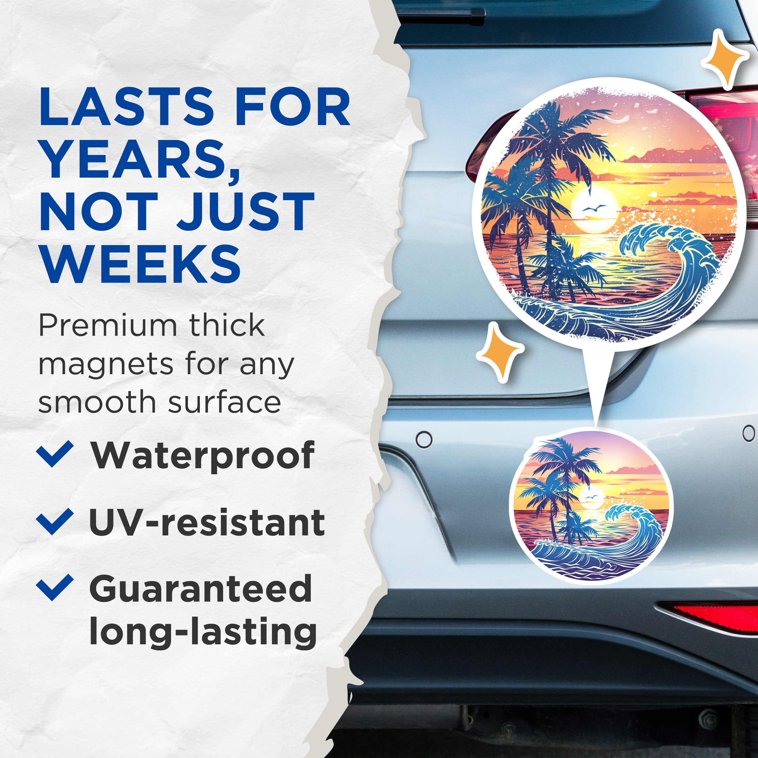 (2 Pack) Tropical Sunset Beach Magnets - Ocean Wave Palm Tree Decor - Summer Island Life Refrigerator Accessories - 5 Inches On Longest Side - Thick Durable Magnet - Made in USA - MAG36911