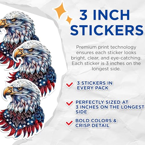 (3 Pack) American Eagle Decals - Patriotic Stickers - Laptop Decal - 3 Inches On Longest Side - Easy Peel & Apply - Made in USA - 3MCS0871