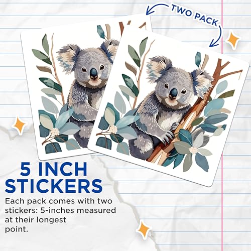 (2 Pack) Koala Bear Stickers - Cute Animal Vinyl Decal - Koala in Tree Adhesive Art - 5" On Longest Side - Sticks to Smooth Flat Surfaces - Made in USA - BMCS8691