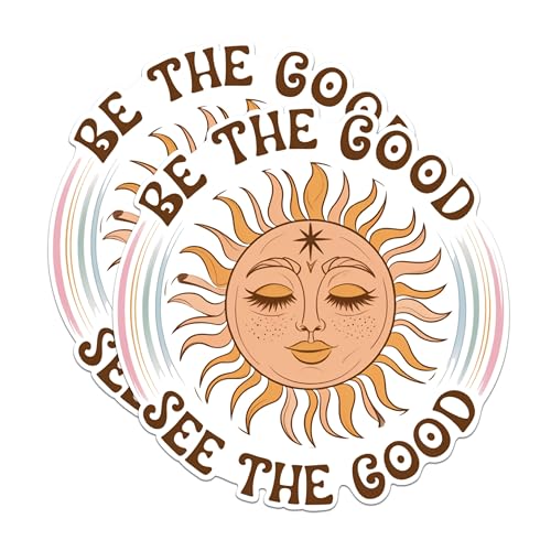 (2 Pack) Inspirational Sun Stickers - Positive Quote Stickers - Be The Good Stickers - 5" On Longest Side - Sticks to Any Smooth Flat Surface - Made in USA - BMCS2549