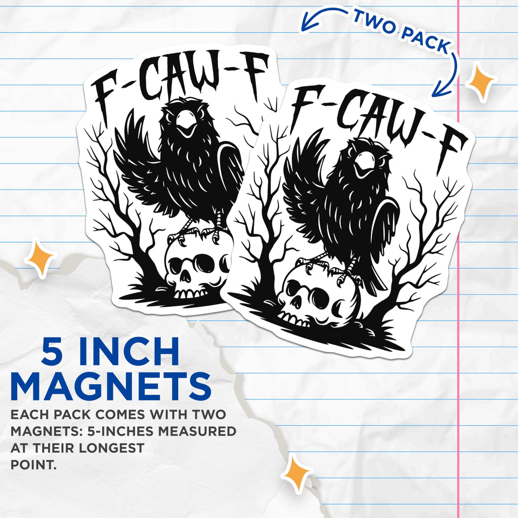 (2 Pack) Crow Skull Magnets - Gothic Fridge Decor - Spooky Halloween Magnet Set - 5" On Longest Side - Premium Magnet - for Cars, Refrigerators, Toolboxes, Lockers - Made in USA - MAG14612