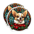 (2 Pack) Christmas Chihuahua Magnets - Stained Glass Dog - Holiday Pet Decor Accent - 5 Inches On Longest Side - Thick Durable Magnet - Made in USA - MAG28559