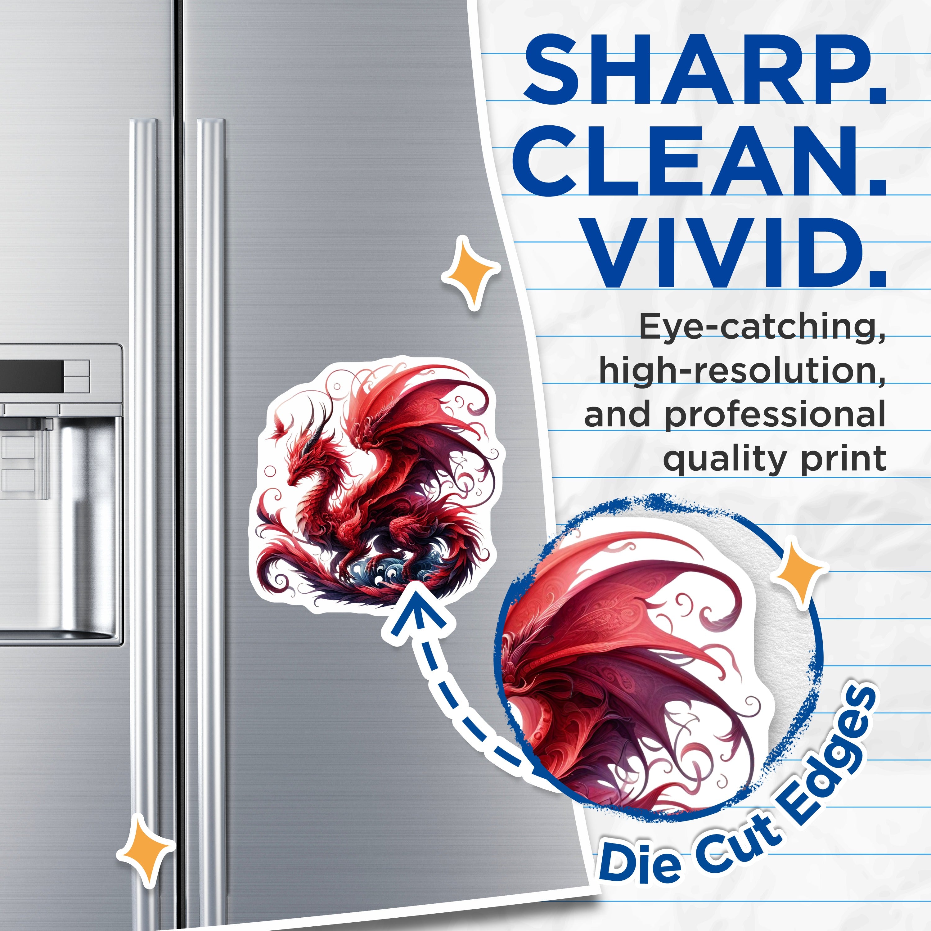 (2 Pack) Mythical Beast Magnets - Red Dragon Fantasy Art - D&D Gamer Decor - Refrigerator Accent - 5 Inches On Longest Side - Thick Durable Magnet - Made in USA - MAG36904